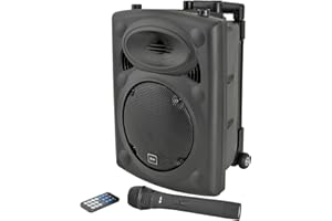 QTX, QR8BT PA: Powerful Portable PA with Bluetooth Connectivity, One Wireless Mic, Internal Rechargeable Battery, Trolley Handle and Wheels