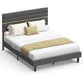 VASAGLE Double Bed Frame, Mattress Frame 16 x 200 cm, Adjustable Padded | Adjustable Padded Headboard, Metal and Wood, Tradit