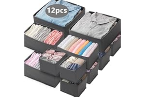 Shrubz 12 Pcs Organizador Armario Ropa, Organizador Ropa de Tela Cajas Almacenamiento Plegable, Organizador Ropa Interior para Almacenar Ropa, Jeans Pantalones, Suéter, Medias, Camisetas, Gris