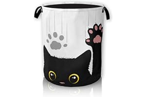 HUSITI Black Cat Large Storage Basket, Cute Funny Cat Laundry Hamper/Bathroom/Home Decor/Collapsible Round Storage Bin,Boys Girls Dirty Clothes Hamper/Boxes/Toys Storage 66L