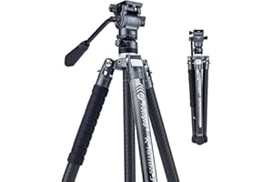 Fotopro X-Aircross 3 Video 62 Inch Lightweight Travel Camera Tripod with Fluid Head 2.35lbs Ultra Light Portable Professional Video Travel Carbon Fiber Tripod for Camera DSLR Load up to 22lbs Grey