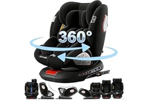 Magic ZC Giratorio 360° Silla Coche, Altura e Inclinación Ajustables Silla Coche Bebe, Anticolisión Sillita Bebe Coches, Fácil de Limpiar Sillita Bebes Coches (Black without Foot Rest Frame)
