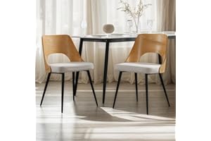 chairus Zestaw 2 krzeseł do jadalni, lniane, akcentujące, do salonu, kuchni bez podłokietników, z drewnianym oparciem, beżowe