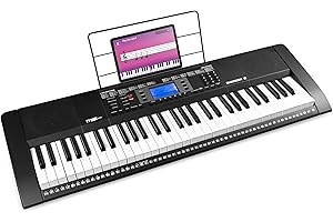 MAX Rhapsody61 Teclado Eléctrico con Auriculares - 61 Teclas, 300 Timbres, 300 Ritmos, 50 Canciones Demo, Enseñanza Inteligente de Música con Teclado, Teclado para Principiantes con Altavoces Duales