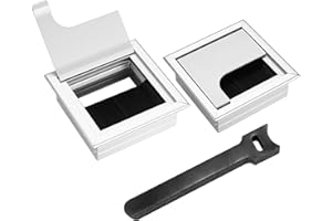 HAOCHEN 2 Pezzi Passacavi Scrivania, 160x80 mm Scatola Nascondi Cavi Filo Passacavo Rettangolare con Guarnizione a Spazzola Alluminio Nero, con 10 Pezzi Fascette (argento, 80x80mm)