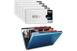 SOGUDE Porte-Carte de Crédit + 5 Pièces Etui Carte Bancaire Anti Piratage, en Aluminium, 6 Slots, Cool Etui de Carte de Visite Slim Métal (Bleu),