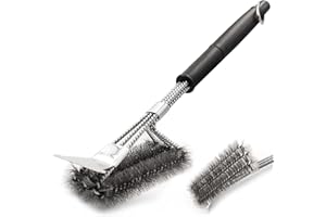 WOLEPAZ Grill brush, with stainless steel scraper and long PP heat insulation handle, perfect for gas grill, charcoal grill, kettle grill, electric grill, grill grate, for easy cleaning