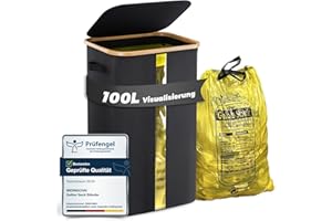 MidingChai Gelber Sack Ständer Stabil, Mülleimer, Ständer Gelber Sack mit Transparentem Fenster 100l, Müllsackhalter für Gelbe Säcke, Mülltütenhalter mit Deckel, Küche, Groß