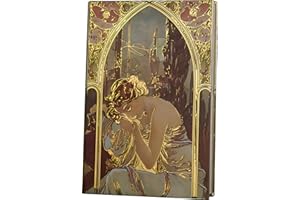 ipoul Pretty Notebook, Cute Journal, Journal for Women, Hard Cover Journal Notebooks, 5x7 Small Beautiful Journal, Fancy Notebook, Alphonse Mucha Night's Rest, Gilded Aesthetic Notebook.