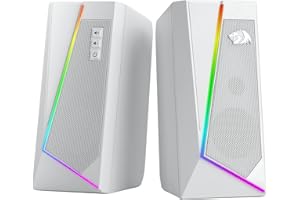 Redragon GS520 RGB głośniki biurkowe, 2.0-kanałowy komputer PC głośnik stereo z 6 kolorowymi trybami LED, ulepszony dźwięk i łatwa regulacja głośności, zasilanie USB z kablem 3,5 mm, biały