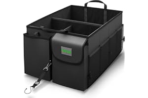 ELAORY Drive Auto Car Trunk Organizer - Plegable Multicompartimiento Automotive SUV Car Organizer para el almacenamiento con/correas ajustables - Accesorios para camiones y coches para mujeres y