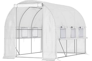 Outsunny Serra a Tunnel per Orto in Acciaio Zincato e PE, Serra da Giardino con Porta Avvolgibile e 6 Finestre a Rete, 3x2x2m