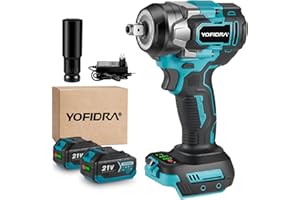Yofidra Cordless Impact Wrench 1/2" - 800Nm Impact Gun Cordless with Brushless Motor 2x3.0Ah Batteries, Fast Charger & 21mm Sleeve, 5-Speed, LED Light, Impact Driver for Car Repair, Tyre Change & DIY