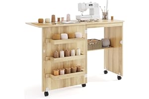 GIANTEX Tavolo Cucire con Ruote, Tavolino Cucito Pieghevole, Asse da Stiro Richiudibile, Mobile per Macchina da Cucire a Scomparsa, Allungabile a 3 Livelli, 117x40x78 cm, 4 Colori Disponibili (2)