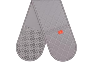 Grey Oven Gloves Heat Resistant by Kiyotsu: Premium Charcoal Double Oven Gloves Grey, Double Quilted Protection