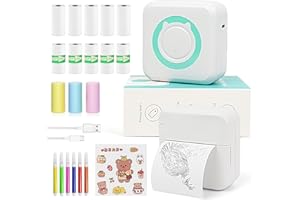 MXiiXM Mini Sticker Printer, Portable Mini Pocket Printer for iPhone, Smart Inkless Thermal Printer with 13 Roll Papers, Bluetooth Mini Printer for Notes, Photos, Stickers, Labels, Receipts (Green)