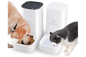 Pfloge® Comedero Gato Automatico, Una 3.8L Bebedero Gatos e 2.1KG Comedero Gato, Sin BPA Dispensador Comida para Gatos y Perros, para Pequeños y Medianos-(Blanco)