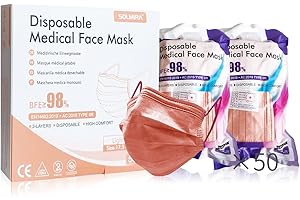 SOLMIRA Mascherine Chirurgiche Monouso TYPE IIR Certificate CE, 50 Unità, Pesca, BFE ≥98%, EN 14683: 2019 + AC: 2019