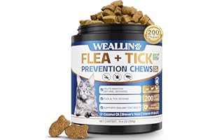 WEALLIN Natural Cat Flea Chews, 200 Soft Chews for Cats Flea and Tick Support, Daily Cat Flea Support Chewables Supplement for Cats and Kittens of All Breeds, Chicken Flavor