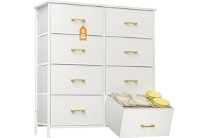 Rcynview Cassettiera in pelle, armadietto con 8 cassetti, Cassettiera per Corridoio in pelle, con vano contenitore per soggiorno, camera da letto, cameretta dei bambini, bianco, 85 x 30 x 98 cm