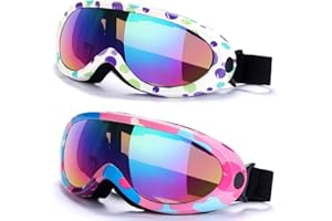 Yizerel Ski Goggles, Pack of 2, Snowboard Goggles for Kids, Boys & Girls, Youth, Men & Women, with UV 400 Protection, Wind Resistance, Anti-Glare Lenses, New Edition
