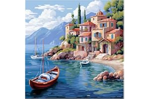 Xinpinzhou Kit Punto Croce Paesaggio fluviale, Schemi Quadri Set Ricamo Punto Croce Kit da Ricamare Principianti Starter Prestampato Stampato Completo Bambini Cross Stitch Embroidery Ricami 40 x 40 cm