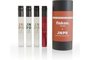 FLAKON. FLAKON x JNPR Coffret Dégustation Spiritueux Sans Alcool – 4 Flacons 100 ml pour Créer 12 Cocktails – Sélection Premium JNPR N°1, N°2, N°3 et BTTR – Idée Cadeau Mixologie Sans Alcool