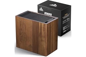 ENOKING Porta Coltelli Cucina in Legno di Acacia, Portacoltelli da Cucina Universale Con coperchio in Plastica, Ceppo Coltelli Vuoto di Alta Qualità per Coltelli/Bastoncini per Affilare