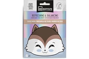 IDC INSTITUTE Masque Visage Vegan Enfant et Adulte en tissu Renard Imprimé - Rafraîchissant et équilibrant - Routine Beauté, Soin du visage, Hydrate la peau - Idée cadeau Fille, Femme, Pose facile - 1 unité