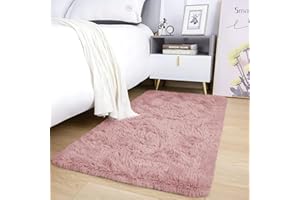 AMEHA Small Bedside Pink Shaggy Rugs 50x80 cm Fluffy Soft Non Slip Girls Bedroom Rug Nursery Kids Room Carpet Non-Shedding