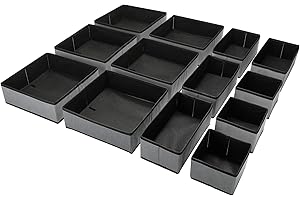 Puricon 13 Boîtes de Rangement Ouvertes pour Etagère Armoire et Placard, Paniers de Rangement Pliables en Tissu pour Jouets, Livres, sous-vètements dans Chambre d'enfant, Salon et Salle de Bain-Gris