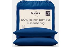 ‎BAMBAW Bambaw Kissenbezug 40 x 80 Bambus, 2-er Pack, Bettwäsche für Allergiker, atmungsaktiver, haarschonender und kühlender Kissenbezug, thermoregulierender Kopfkissenbezug 40x80 Bambus (Marineblau)