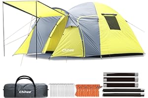 Chihee Tenda da campeggio 3 persone Doppio strato Tende a cupola Grande capacità 4 Stagioni Da viaggio Zaino in spalla Spiaggia Rifugio all'aperto Impermeabile Tenda antivento con parapioggia ﻿