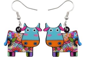 DUOWEI Cute Cartoon Milk Cattle Cow Earrings Acrylic Dangle Drop Jewelry for Women Girls Teens Kids Gifts
