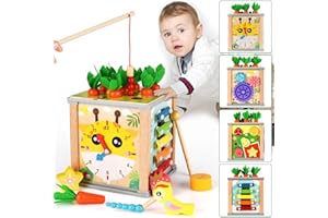 NAUOTK Cubo Multiattività in Legno 7 in 1, Educativi Cubo Montessori, Cubo di Abilità Motorie, Giochi Montessori 1 Anno, Cubo Interattivo, Giochi Legno Bambini, Regalo Natale Compleanno Regalo 1 2 3 Anni