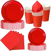 Nkaiso Disposable Plates and Cups, 50 Pieces Red Party Tableware, 10 x 23 cm &amp; 10 x 18 cm Cardboard Plates, 10 Cups, 20 Napki