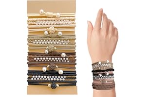 LECTNORE 20 lazos para el pelo bohemios para mujeres y niñas, soportes elásticos para cola de caballo con cuentas, pulseras elásticas para pelo fino/grueso/medio/largo (marrón)
