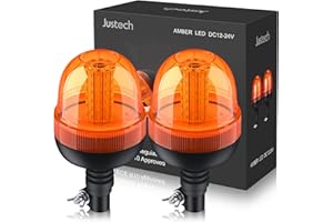 ‎JUSTECH Rundumleuchte 60LED Warnleuchten Justech 2x Rundumkennleuchte LED Amber 12V/24V Blinkleuchte Staubdicht mit 3 Beleuchtungsmodi Rotating Flash Beacon Flexible DIN Traktor Warnleuchte ECE R10 E9