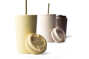 MAMEIDO Termomugg med sugrör 470 ml (Lemon Tart) | 4h varmt/12h kallt, läcksäker & BPA-fri med sugrörs- & fällbart lock, kaff