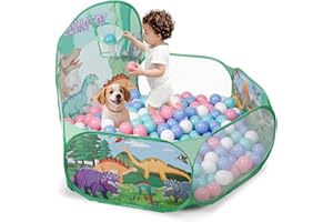 ZIMITEDA Dinosaurier bällebad baby für Kleinkind mit Basketball-Ring Klappbarer Pop-Up bällebad kinder für Mädchen Jungen Indoor Outdoor Spiel Hund Ballbad 120 cm Breite Spielhauszelt Bälle NICHT enthalten