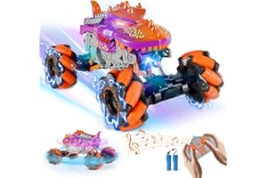 AIERRSON Remote Control Cars Boy Toys, 1:16 4WD Rc Cars Stunt RC Car Toys for 3-10 Year Old Boys Girls, 360°Rotating Monster Truck Toys with LED Light and Music, 20 Km/h 2.4Ghz RC Car Offroad for Kids Gift