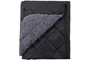 REDCAMP Waterproof Camping Blanket Thermal with Sherpa Lining, 150x126 cm Windproof Outdoor Blanket for Cold Weather Winter Stadium Travel Sports,Washable Black