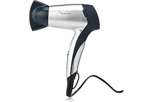 Paul Anthony Travel Dry 1200w Travel Hair Dryer / 2 Heat Settings / 2 Speed Settings/Folding Handle/Concentrator Nozzle/Safety Cut-Off/Hang up Loop/Dual Voltage 110/240v - Silver - H1010SV