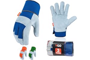 Vgo... 3 pares Guantes de Jardinería de Piel de vaca Antipinchazos para trabajos de jardinería argicultura trabajador construcción almacén para Hombre&Mujer