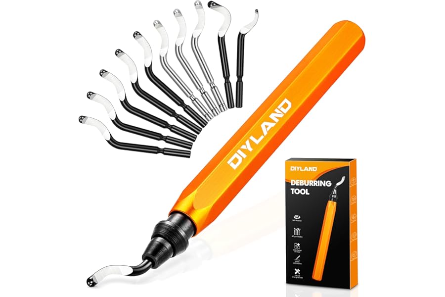 DIYLAND Hand Deburring Tool Kit with Metal Handle+10 Extra HSS(Steel) Blades in 4 Modes 360 Degree Rotatable Pen Deburring Cutter Burr Remover for Copper Pipes, 3D Printing, Plastics, Resin Art, Wood