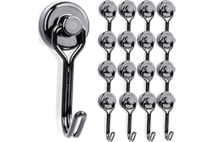 KEUKENKET Lot de 16 crochets magnétiques extra puissants en néodyme - Noir - 10 kg + - 16 mm - Crochets magnétiques rotatifs avec crochets - Aimants puissants - Pour suspendre le camping, le van, le bureau, le