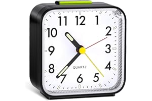 BRSINSE Wecker Analog Ohne Ticken, Wecker mit Licht, Wecker Laut für Tiefschläfer, Schlummerfunktion Wecker Analog Batteriebetrieben, Tragbarer Reisewecker Klein, Tischuhr für Schlafzimmer Home Büro (Schwarz)