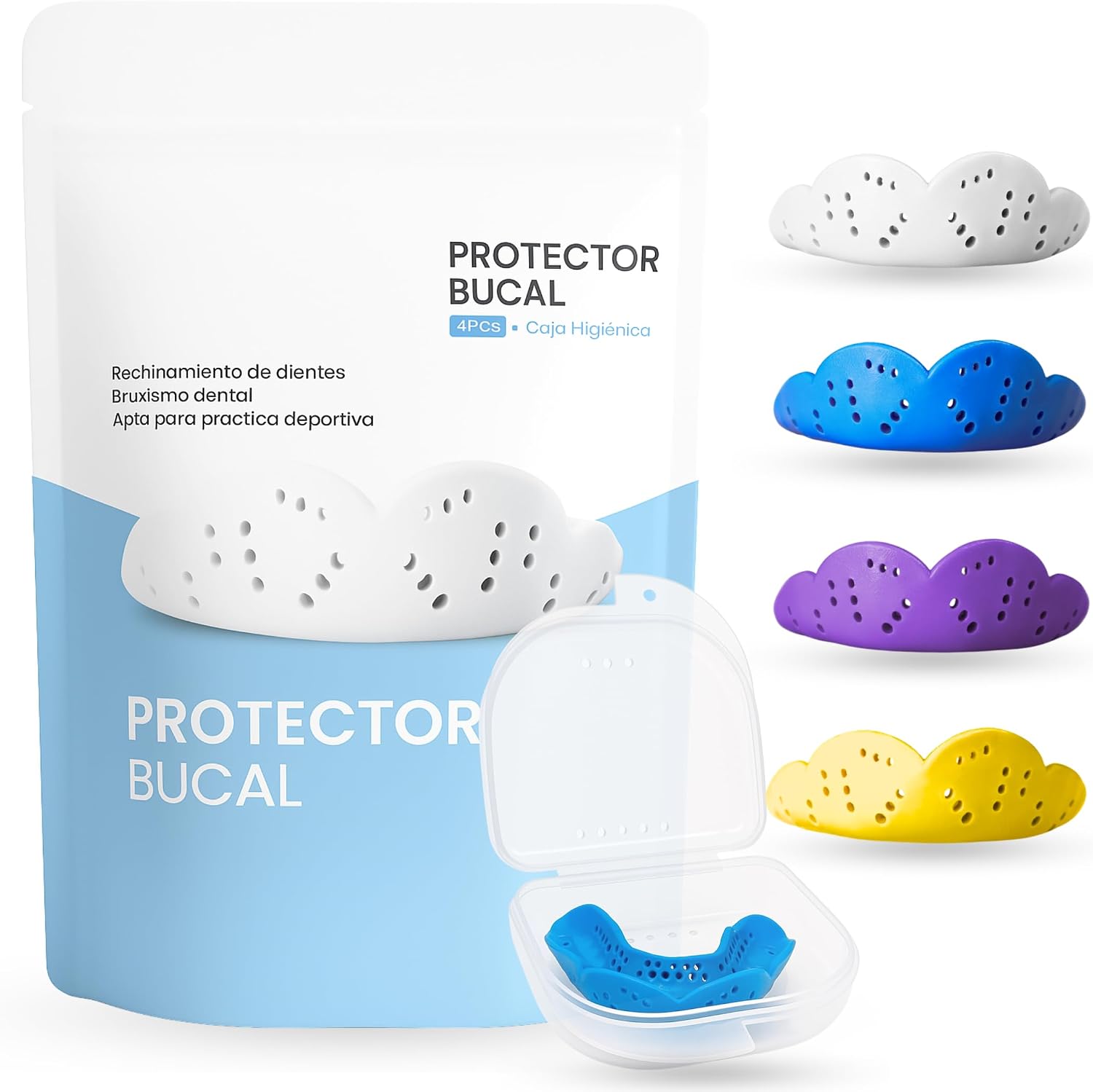 LittleCreators - Ferula de Descarga, Protector Bucal | Pack 4 pcs Ferula de Descarga Bruxismo, Protector Bucal Nocturno, contra Rechinamiento de Dientes/Bruxismo, Practica Deportiva