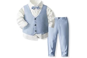 Yaopelky Formal Suit Set Baby Boy Toddler Gentleman Outfit Vest Suits with Bow Tie Dress Shirt Pant Boys Wedding Outfits