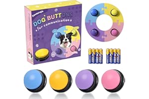 Kevsuvqin Pulsanti per Cani Parlare, 4 Buzzer Button & 8 Batterie AAA & 4 Tappetino in Eva, Pulsanti Cani Registrabile per Addestrare Il Tuo Cane a Comunicare con Te, Giochi Interattivi per Cani